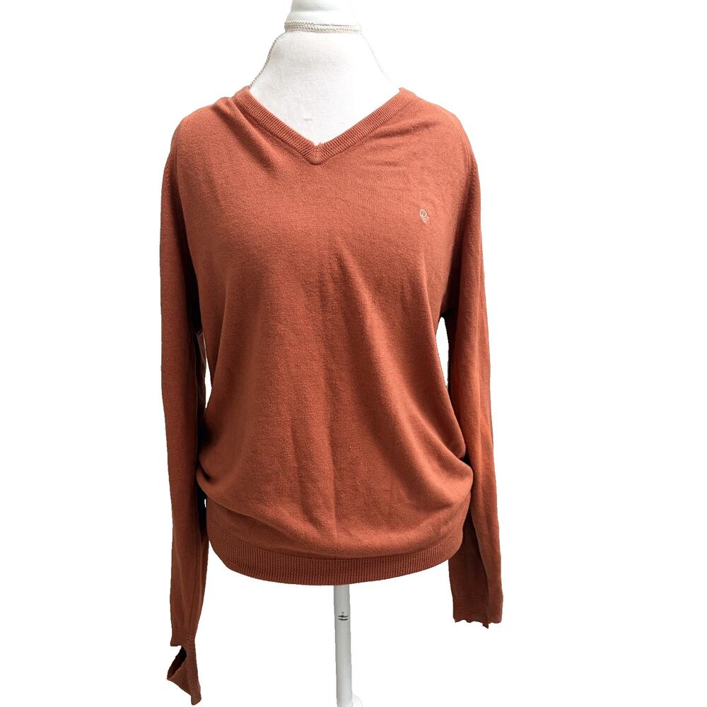 Christian Dior Monsieur Men XL V-Neck Knit Sweater Logo Vintage 80's Orange